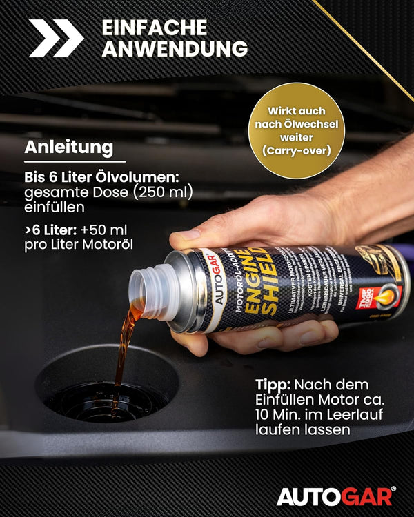 Einfache Anwendung des Motoröl-Additiv Engine Shield